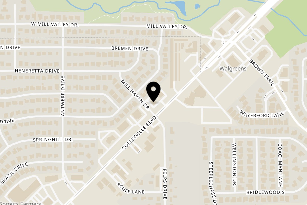 Map showing the location of Jimmys Burgers and Pizza on 96 Grapevine Hwy in Hurst